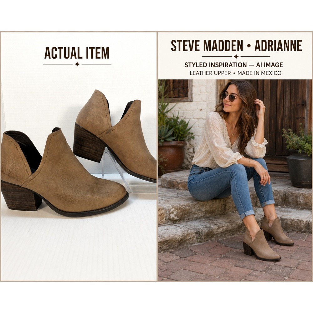 Steve‎ Madden Adelphie Ankle Boots Womens 8.5 Tan Excellent V-Cut Leather Boho